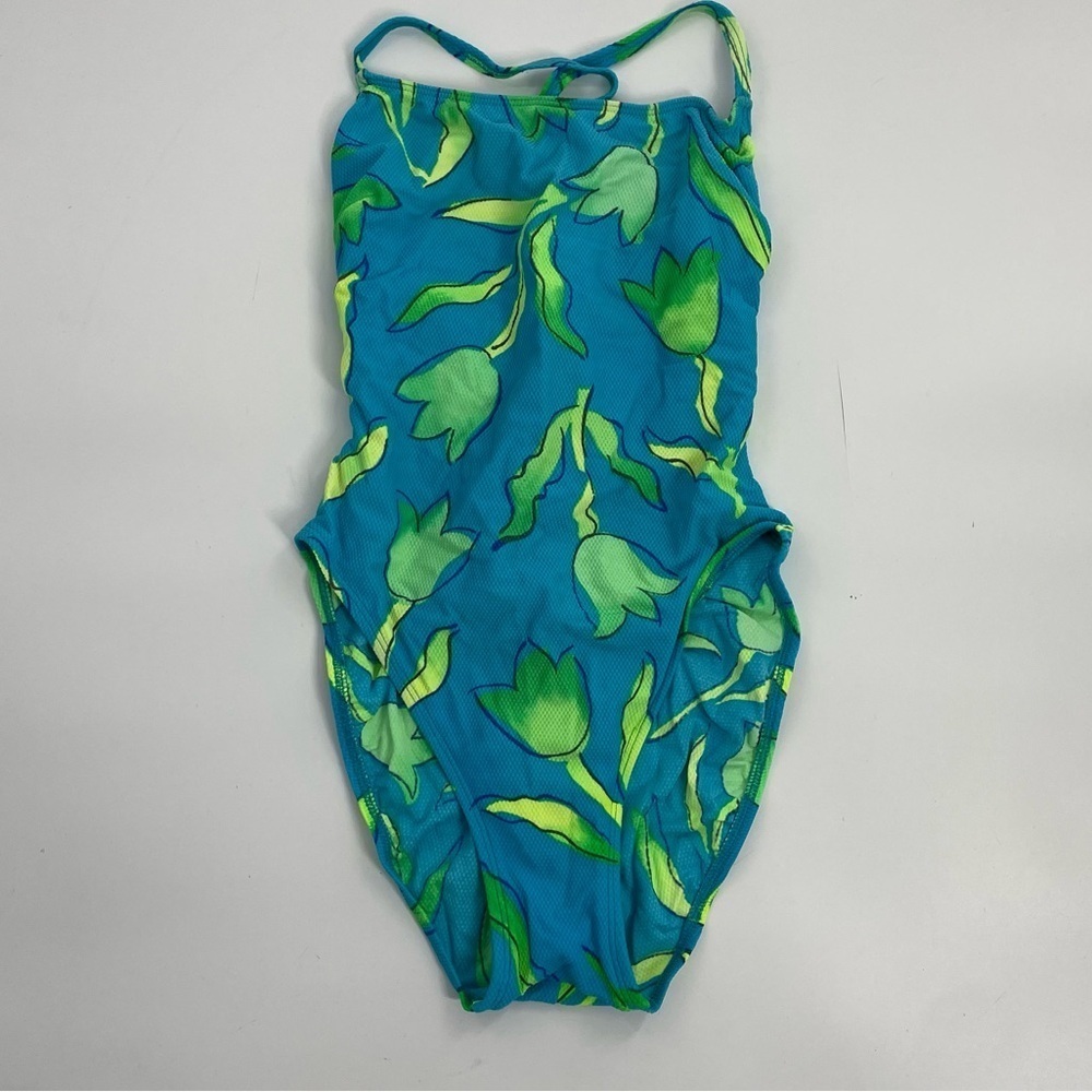 La Blanca Vtg Cheeky 80s 90s High Cut Aqua Blue Neon Green One‎ Piece Swim 12 - Picture 3 of 12